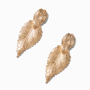 Gold-tone Double Leaf 2&quot; Drop Earrings ,