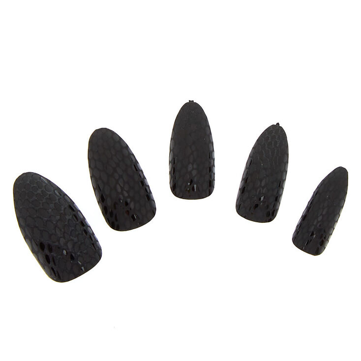 Black Snake Skin Stiletto Instant Nails,