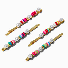 Rainbow Bead &amp; Pearl Bobby Pins - 4 Pack,