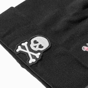 Pink Lace Up Skull Black Knit Beanie Hat,