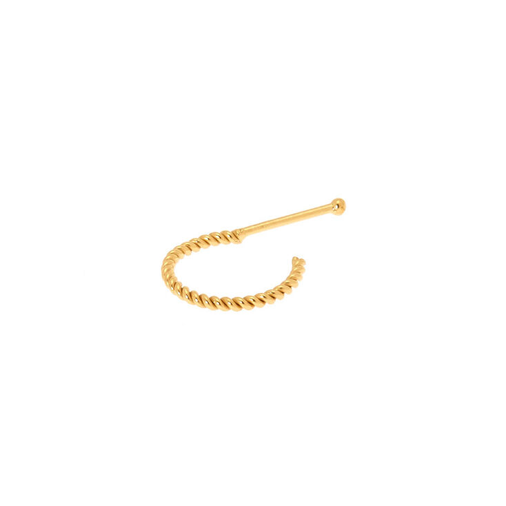 Sterling Silver 22G Gold Braided Huggie Nose Ring,
