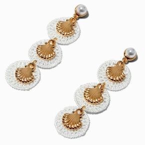 Crocheted Gold-tone Seashell 3&quot; Drop Earrings,
