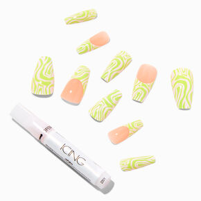 Lime Swirl Tip Squareletto Vegan Faux Nail Set - 24 Pack,