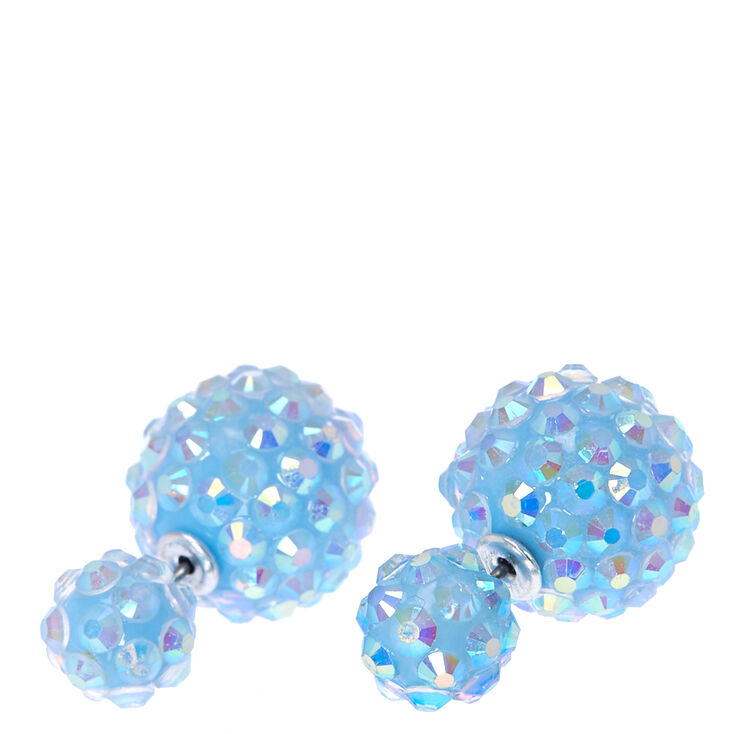 Light Blue Fireball Front & Back Stud Earrings,