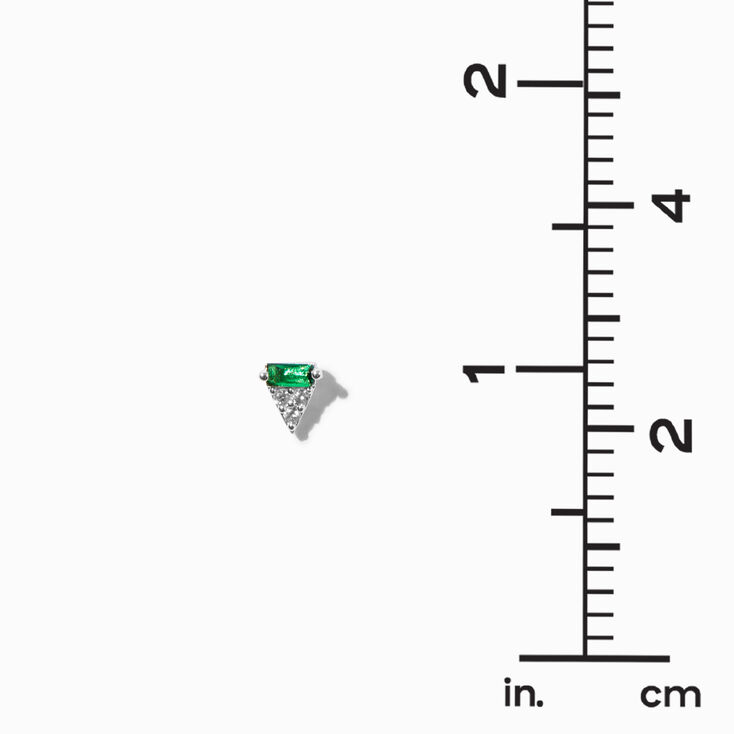 Silver-tone Cubic Zirconia Green Triangle Stud Earrings,