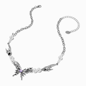 Silver-tone Molten Butterfly Pearl Pendant Necklace ,
