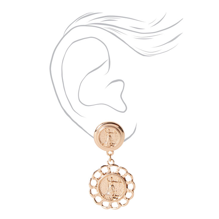 Rose Gold 2&quot; Coin Charm Drop Earrings,