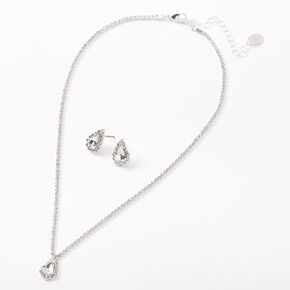Silver Rhinestone Simple Teardrop Jewelry Set - 2 Pack,