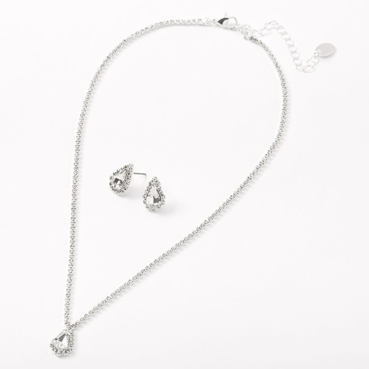 Silver Rhinestone Simple Teardrop Jewelry Set - 2 Pack,