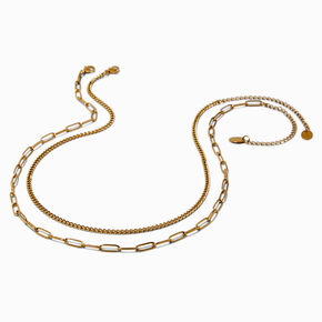 Gold-tone Stainless Steel Curb &amp; Paperclip Chain Necklaces - 2 Pack,