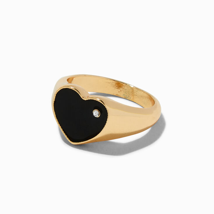 Black Heart Gold-tone Signet Ring,
