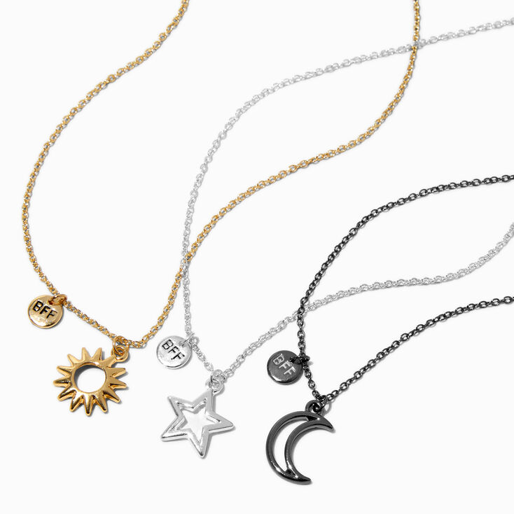 Best Friends Mixed Metal Celestial Cutout Pendant Necklace - 3 Pack,