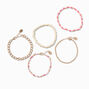 Gold-tone Pink &amp; Orange Beaded Bracelet Set - 5 Pack ,