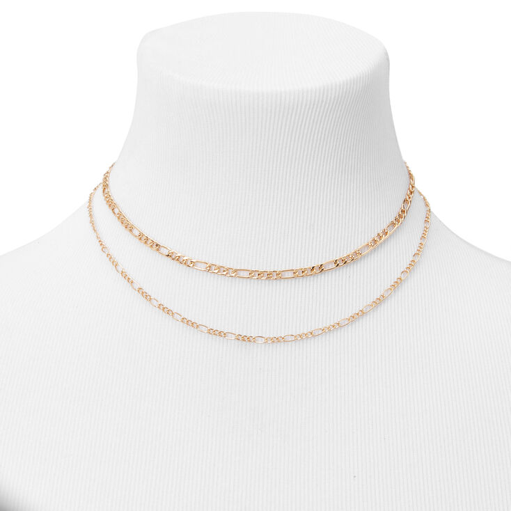 Gold Chunky Figaro Chain Link Necklace Set - 2 Pack,