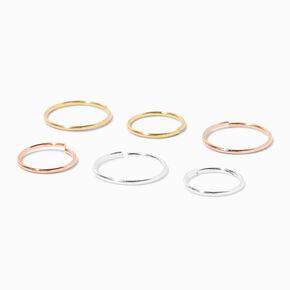 Sterling Silver Mixed Metal 22G Hoop Nose Rings - 6 Pack,