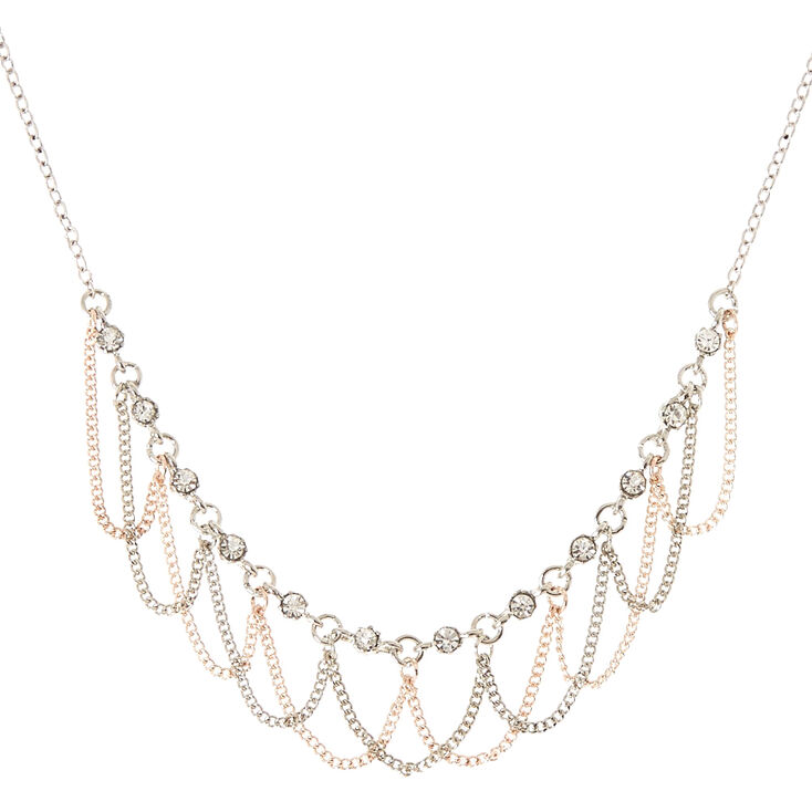 Silver & Rose Gold-Tone Rhinestone Loop Necklace,