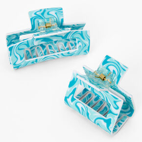 Aqua Swirl Design Rectangle Hair Claws - 2 Pack,