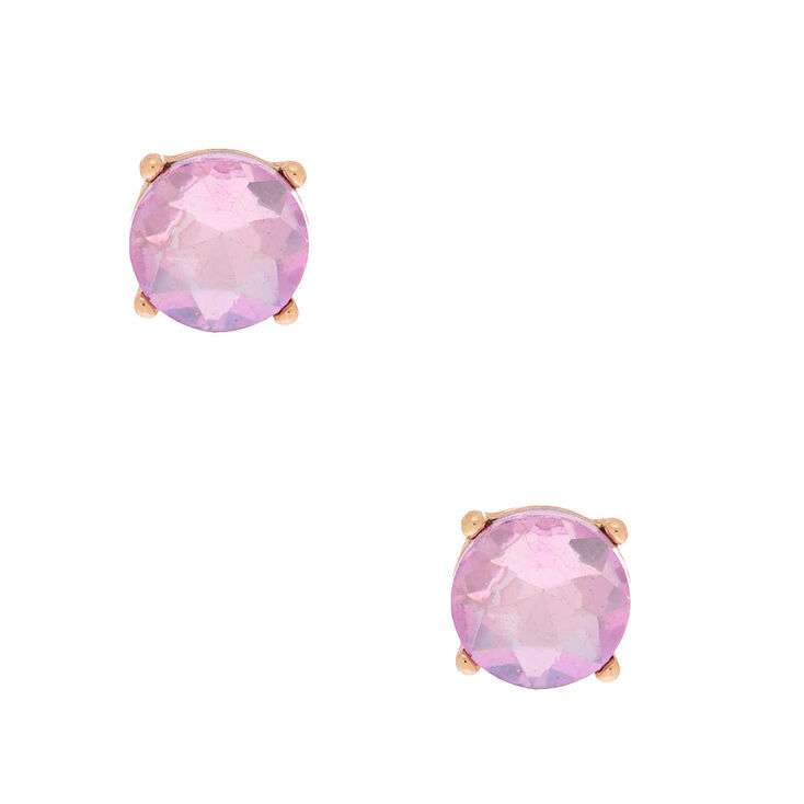 Gold 10MM Round Stone Stud Earrings - Pink,