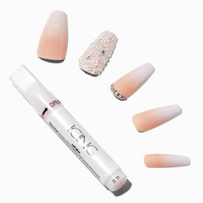 Nude Ombre Bling Squareletto Vegan Faux Nail Set - 24 Pack,