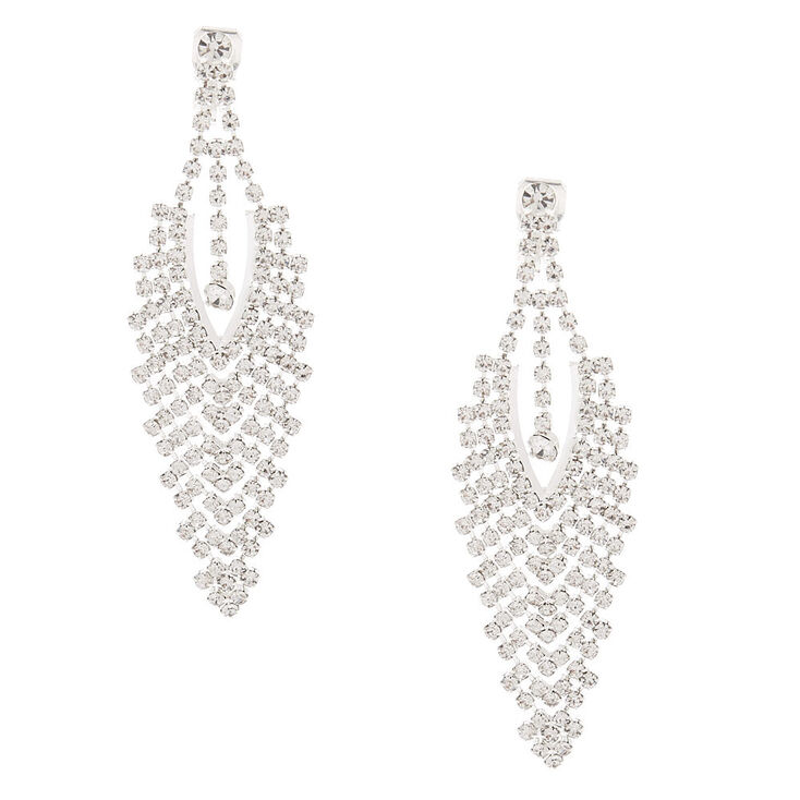 Silver 2.5" Crystal Arrow Chandelier Clip On Drop Earrings,