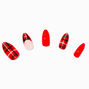 Red Plaid Tip Stiletto Vegan Faux Nail Set - 24 Pack,