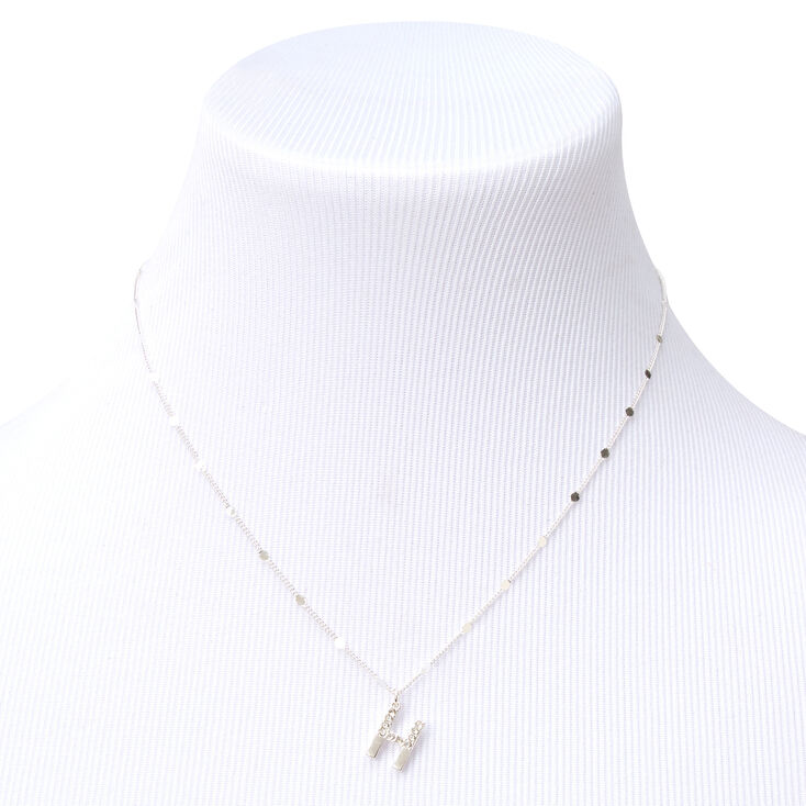 Silver Half Stone Initial Pendant Necklace - H,