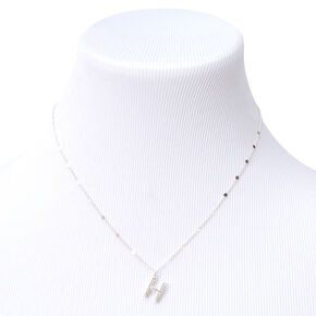 Silver Half Stone Initial Pendant Necklace - H,