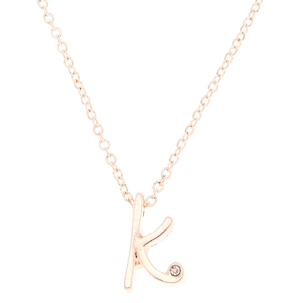Rose Gold-Tone Sterling Silver White CZ Initial "K" Necklace Pendant