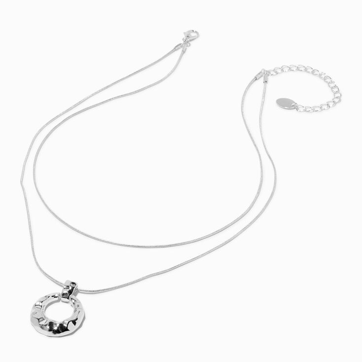 Silver-tone Snake Chain &amp; Oval Charm Multi-Strand Necklace ,