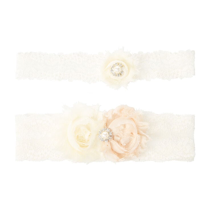 Wedding ivory garter set with flowers and crystals