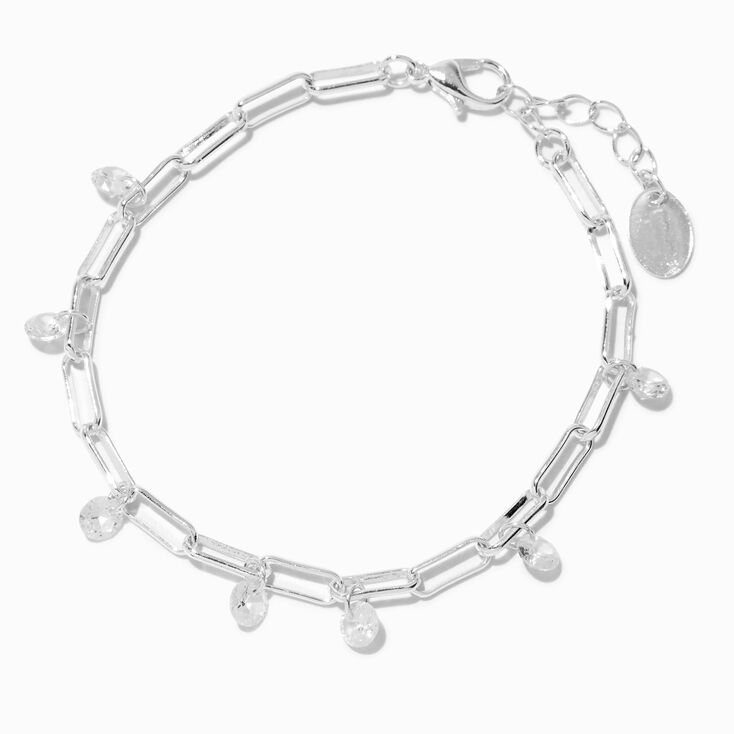 Silver Paperclip Chain Cubic Zirconia Bracelet,