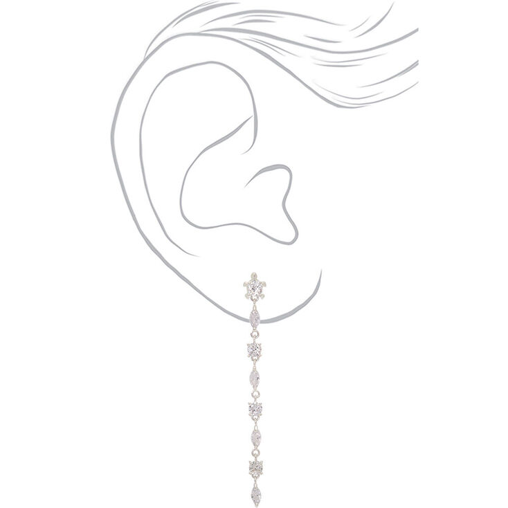 Silver Cubic Zirconia 2.5&quot; Linear Drop Earrings,