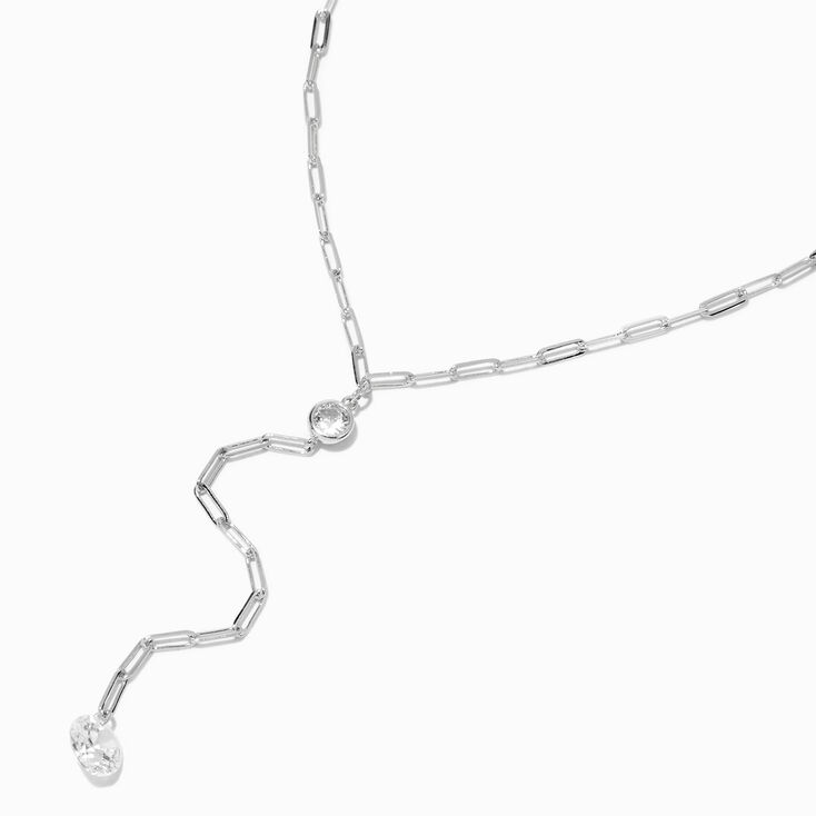 Silver Paperclip Cubic Zirconia Y-Neck Necklace,