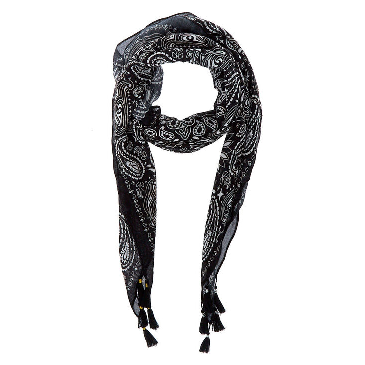 Square Bandana Tassle Scarf - Black,