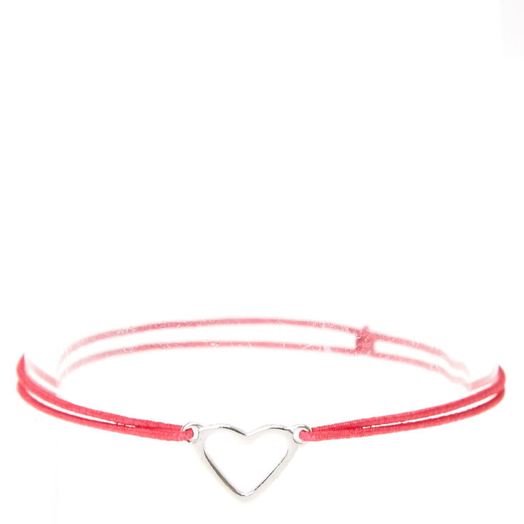 Pink Double Stretch Bracelet with Silver Heart,