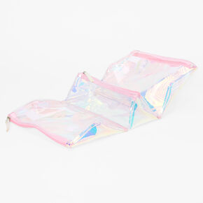 Holographic Pink Palm Double Roll Makeup Bag,