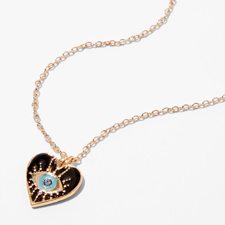 Gold &amp; Black Evil Eye Heart Pendant Necklace,
