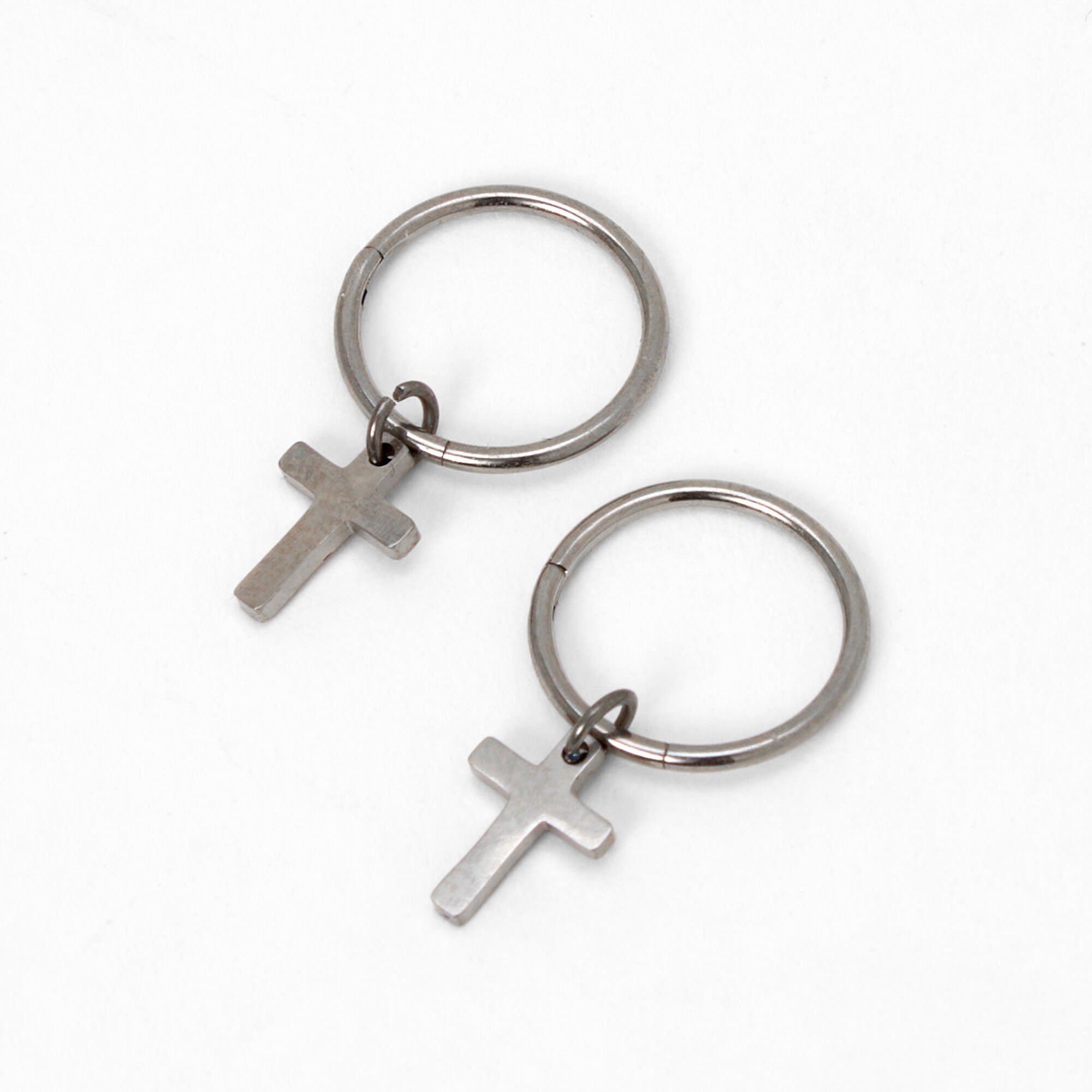 Silver cross discount hoop earrings