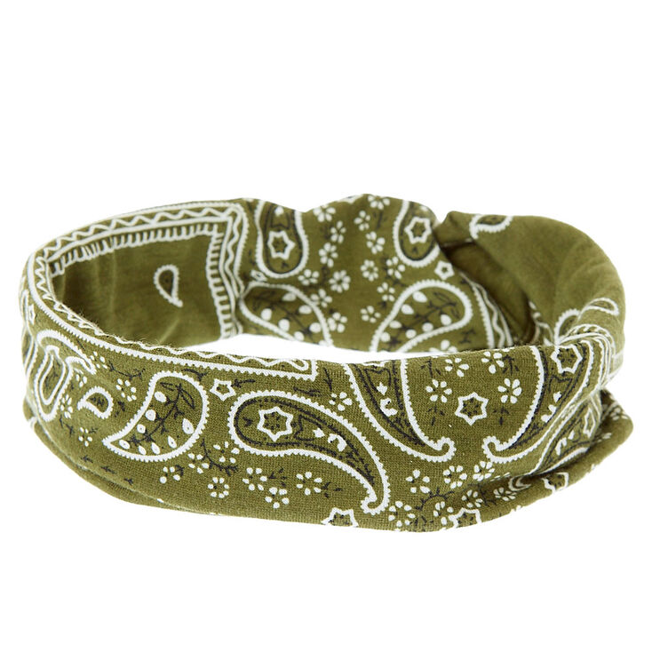 Olive Green Bandana Twisted Headwrap,