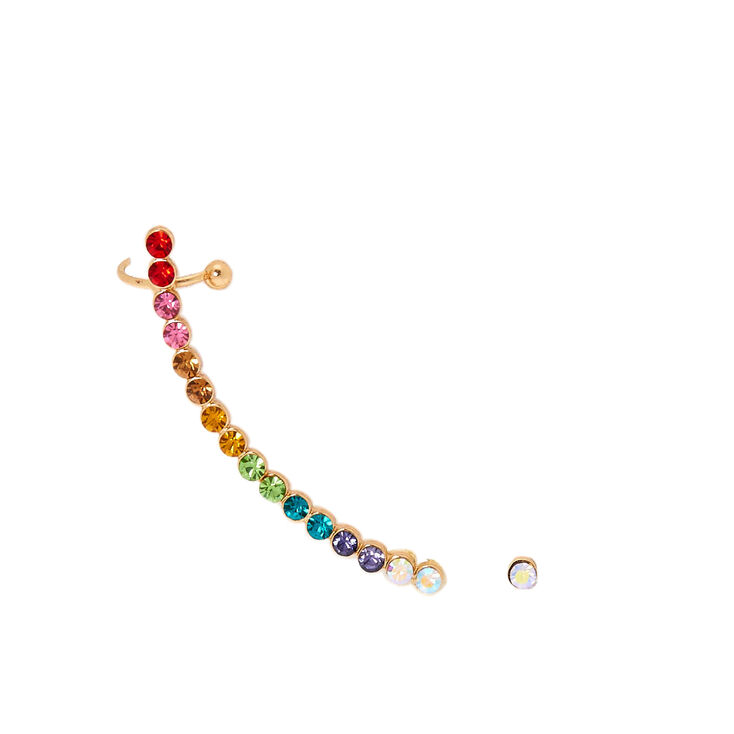 Ombre Mismatched Crawler Earring Set - Rainbow,