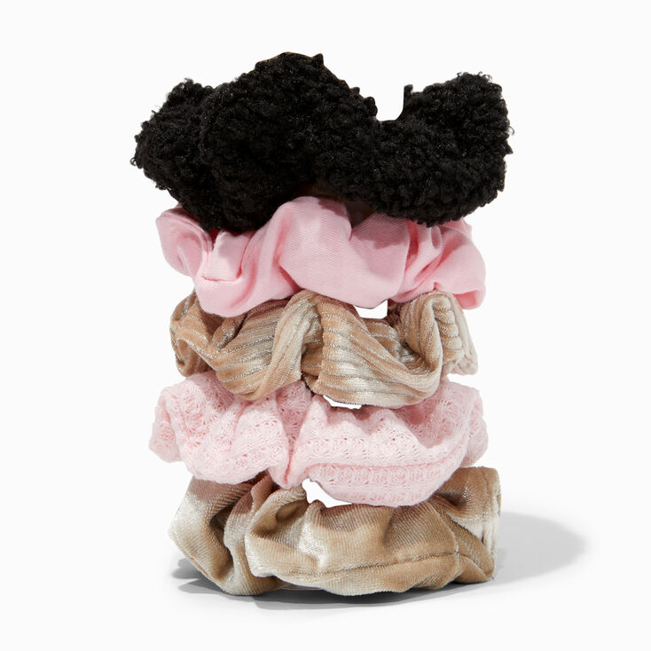 Neutral Mixed Texture Hair Scrunchies - 5 Pack,