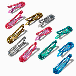 Bright Glitter Snap Hair Clips - 12 Pack,