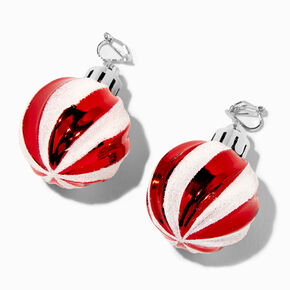 Striped Christmas Ornament 2&#39;&#39; Clip-On Drop Earrings,