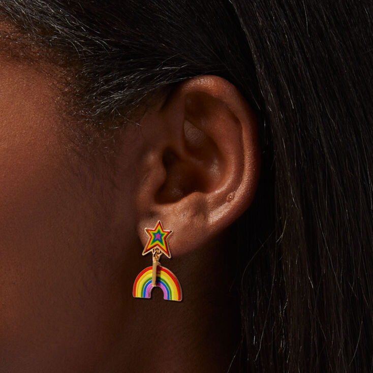 Rainbow Pride 1&#39;&#39; Gold Drop Earrings,