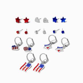 Stars &amp; Stripes Patriotic Earring Set - 9 Pack,