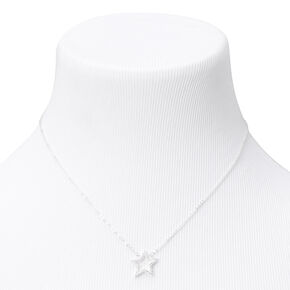 Silver Rhinestone Star Outline Pendant Necklace,