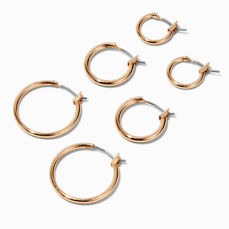Gold-tone Graduated Hinge Hoop Earrings - 3 Pack,
