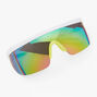 Bright Rainbow Faded Lens Shield Sunglasses - White,