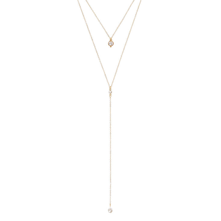 Gold-Tone Double Layer Necklace with Pearl Accents,