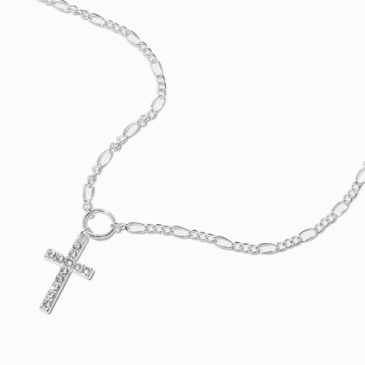 Silver-tone Embellished Cross Pendant Necklace,